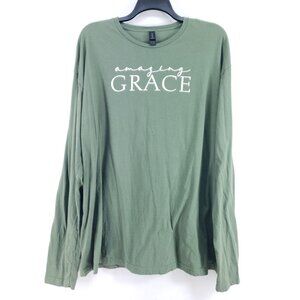 Amazing Grace Olive Green Long Sleeve T-Shirt 3XL Plus Size For Women Cotton